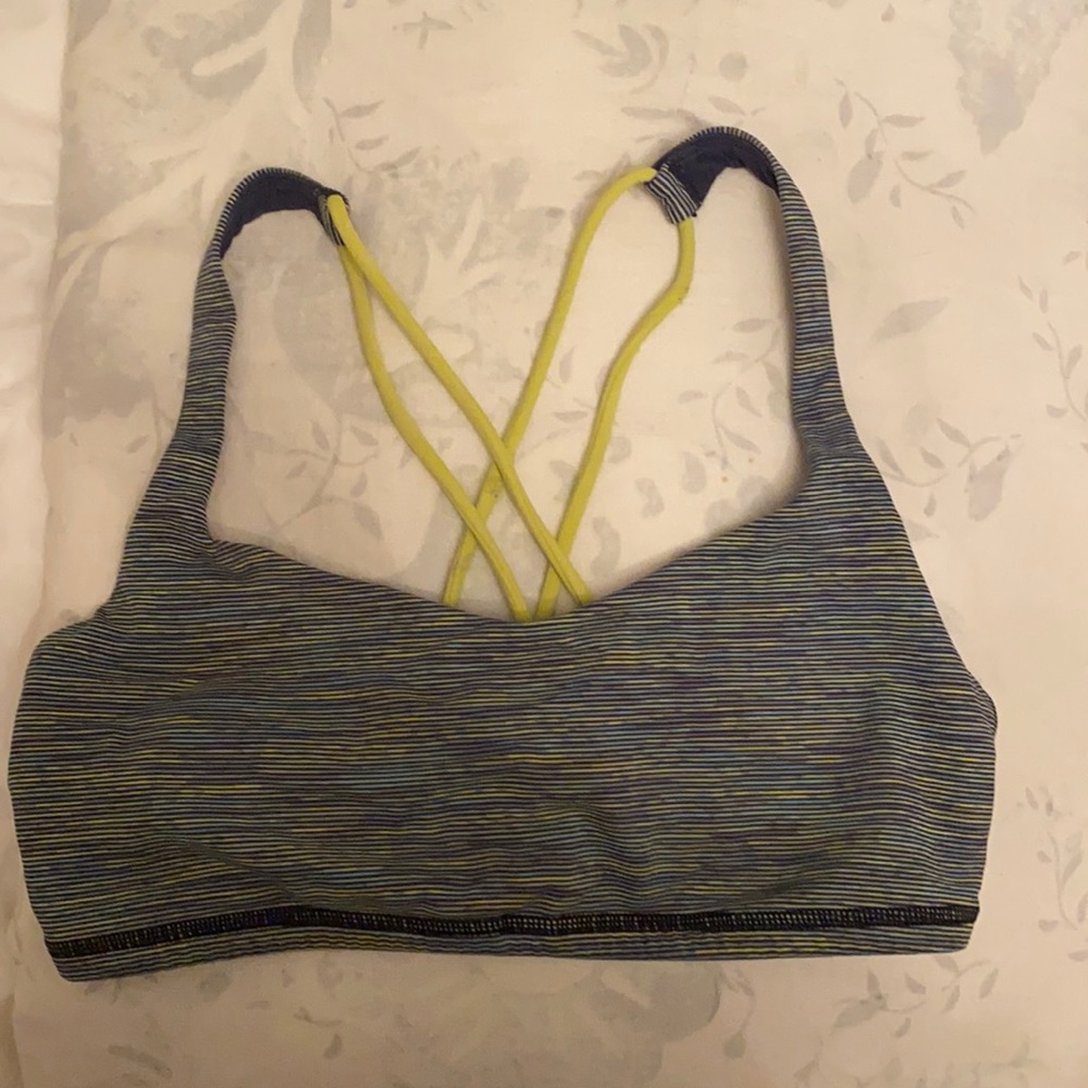 Lululemon Sports Bra Navy Green and Yellow